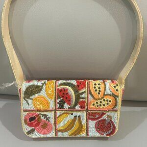 India Beaded Bag Colorful Tropical Fruits & Drink Cocktail Shoulder Bag